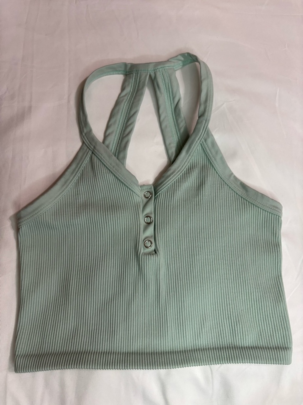 FP Movement by Free People Mint Green Ribbed Racerback Crop with Snap Placket